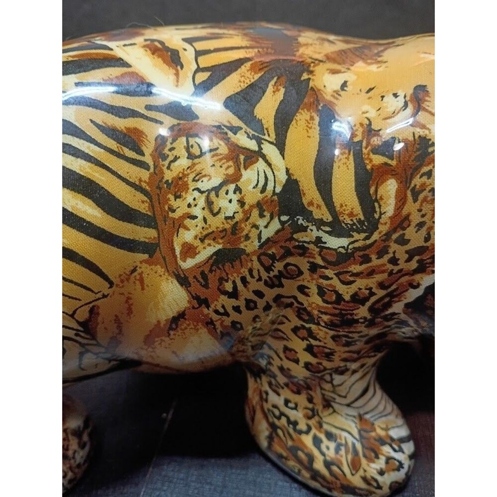 Vintage La Vie Safari Patchwork Bear Figurine Porcelain Wildlife Animal Print 9" - Picture 10 of 13